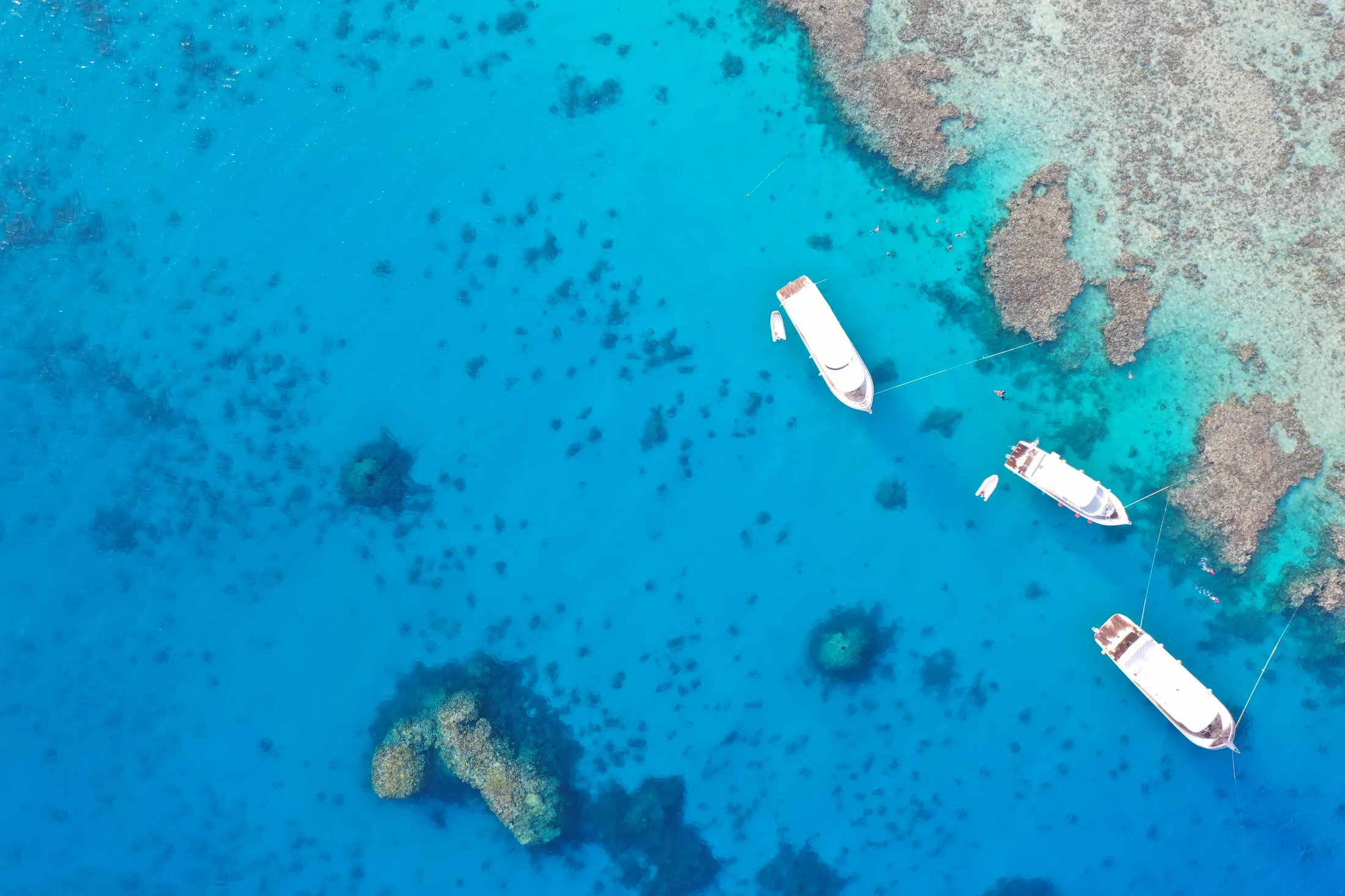 Aerial view of boats over the turquoise Red Sea in Hurghada