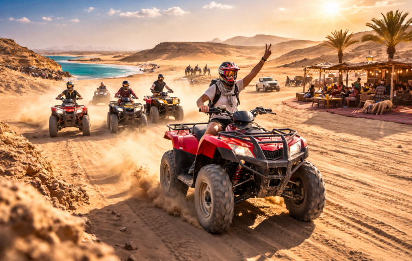 3 Hours Quad Bike Tour Hurghada 2026 – 60KM Desert Safari Adventure with Bedouin Village, Camel Ride & Sunset