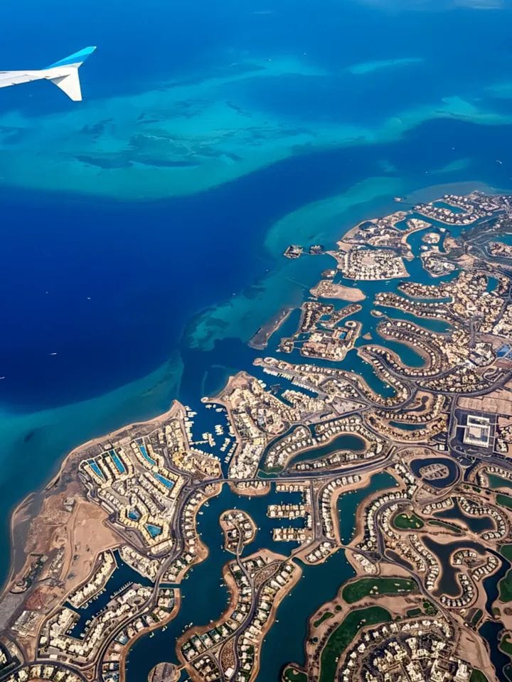 Hurghada Red Sea aerial view with beaches and resorts