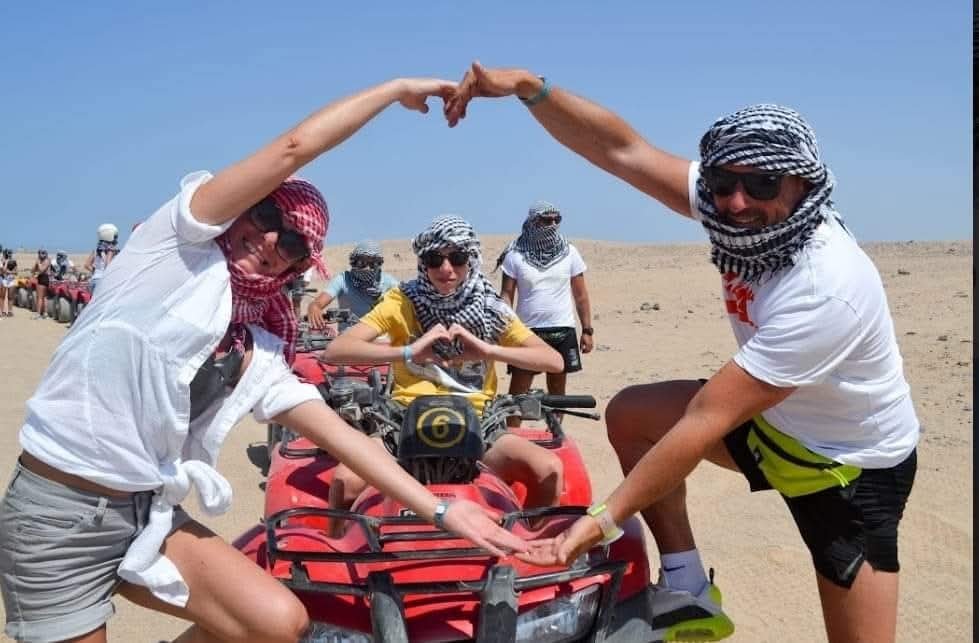 Quad bikes during a desert safari Hurghada sunset