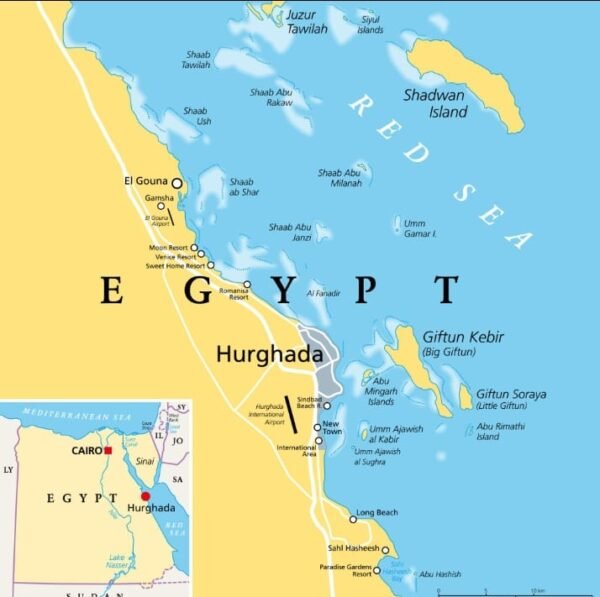 Hurghada airport distance to main hotel areas
