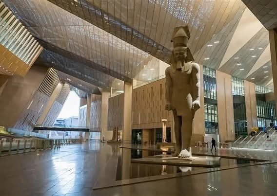 Ramesses II statue in the Grand Egyptian Museum atrium on a Cairo tour from Hurghada