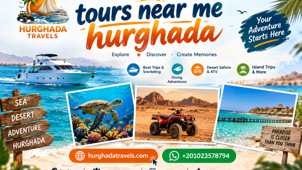 Illustrated guide to tours near Hurghada, including sea trips and desert activities