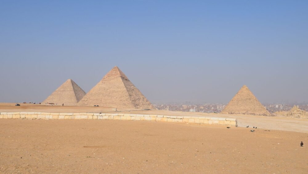 Panoramic view of the three main Pyramids of Giza