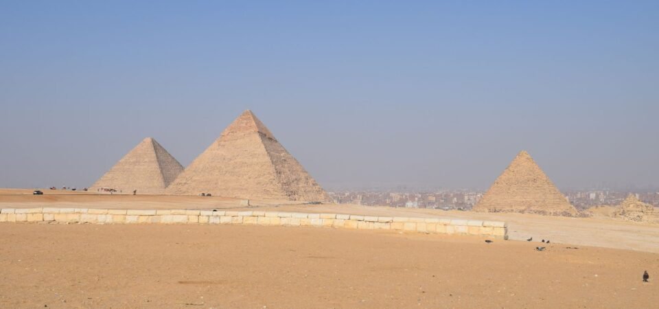 Panoramic view of the three main Pyramids of Giza