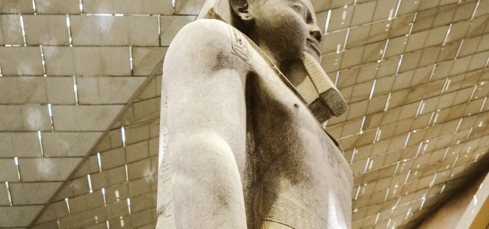 Colossal pharaoh statue inside the Grand Egyptian Museum