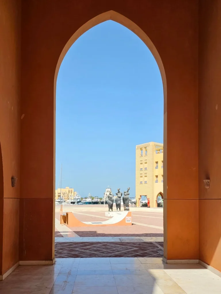 Arched gateway and waterfront in Hurghada