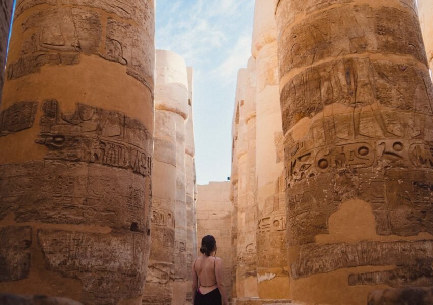Carved columns in the Great Hypostyle Hall at Karnak Temple