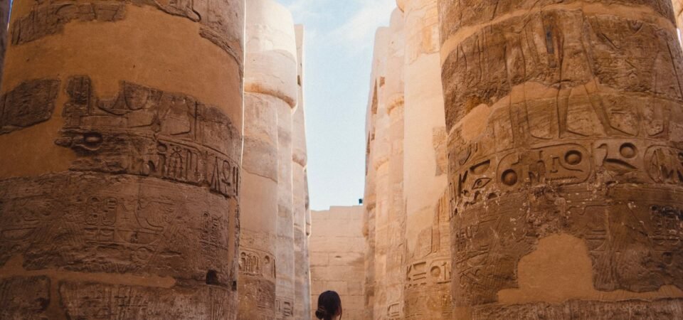 Carved columns in the Great Hypostyle Hall at Karnak Temple