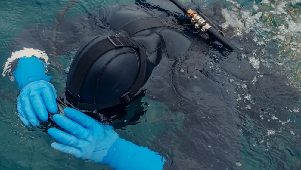 Scuba diver wearing a mask and breathing apparatus