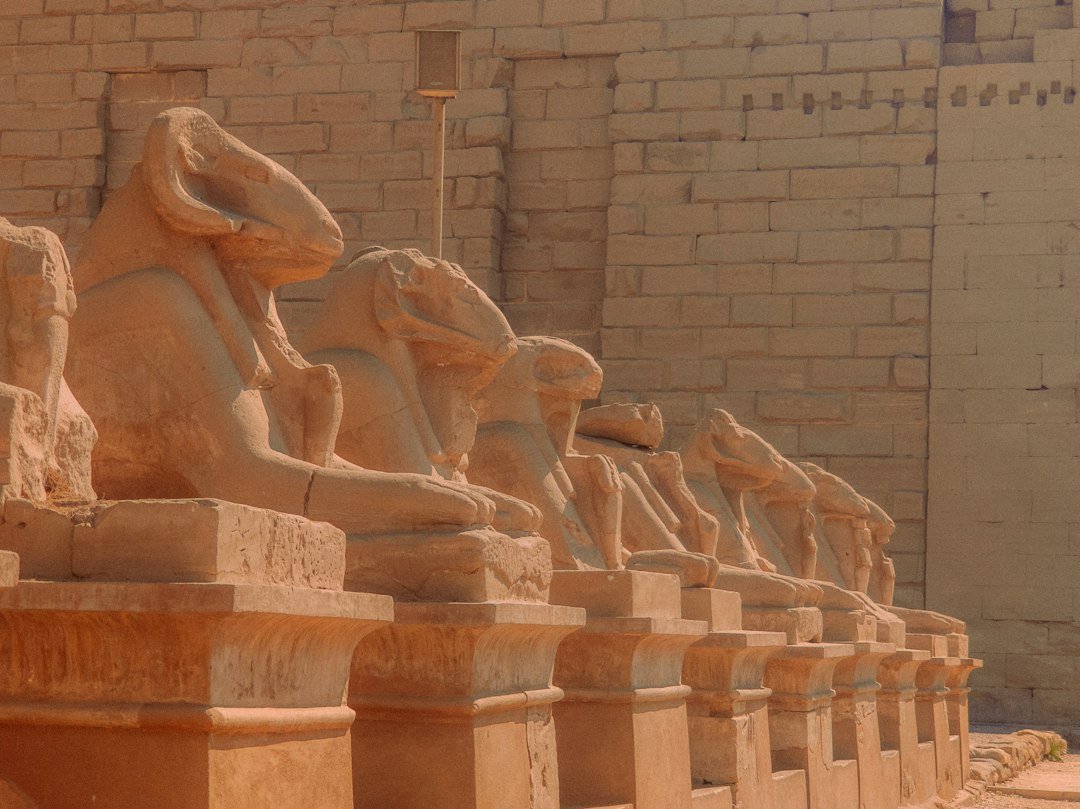 Karnak Tempel ab Hurghada – widderköpfige Sphingen in einer Reihe in Karnak