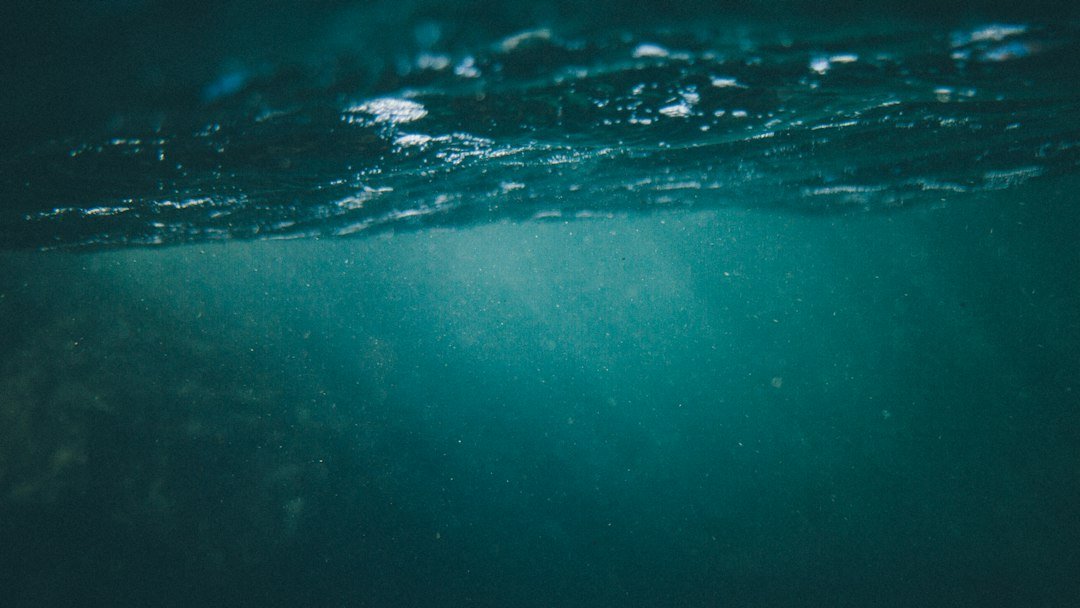 Blick von unter Wasser auf die beleuchtete Meeresoberfläche